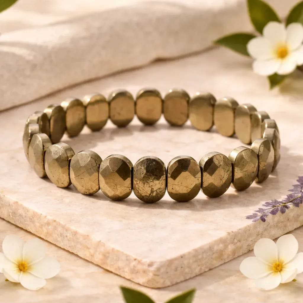 Oval Pyrite Bracelet – Natural Stone Beads