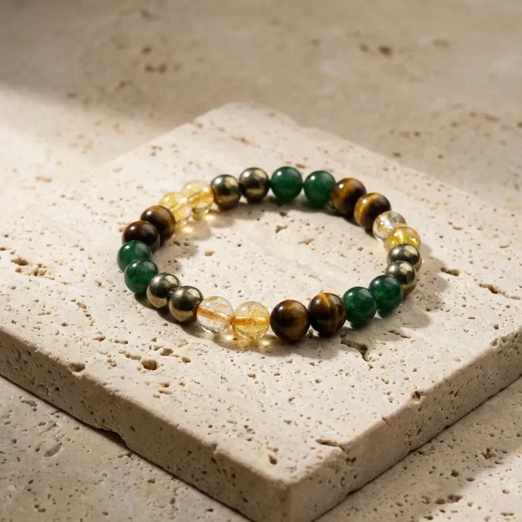 Money Magnet Fusion Bracelet - Pyrite, Tiger Eye, Citrine & Aventurine Beads -1